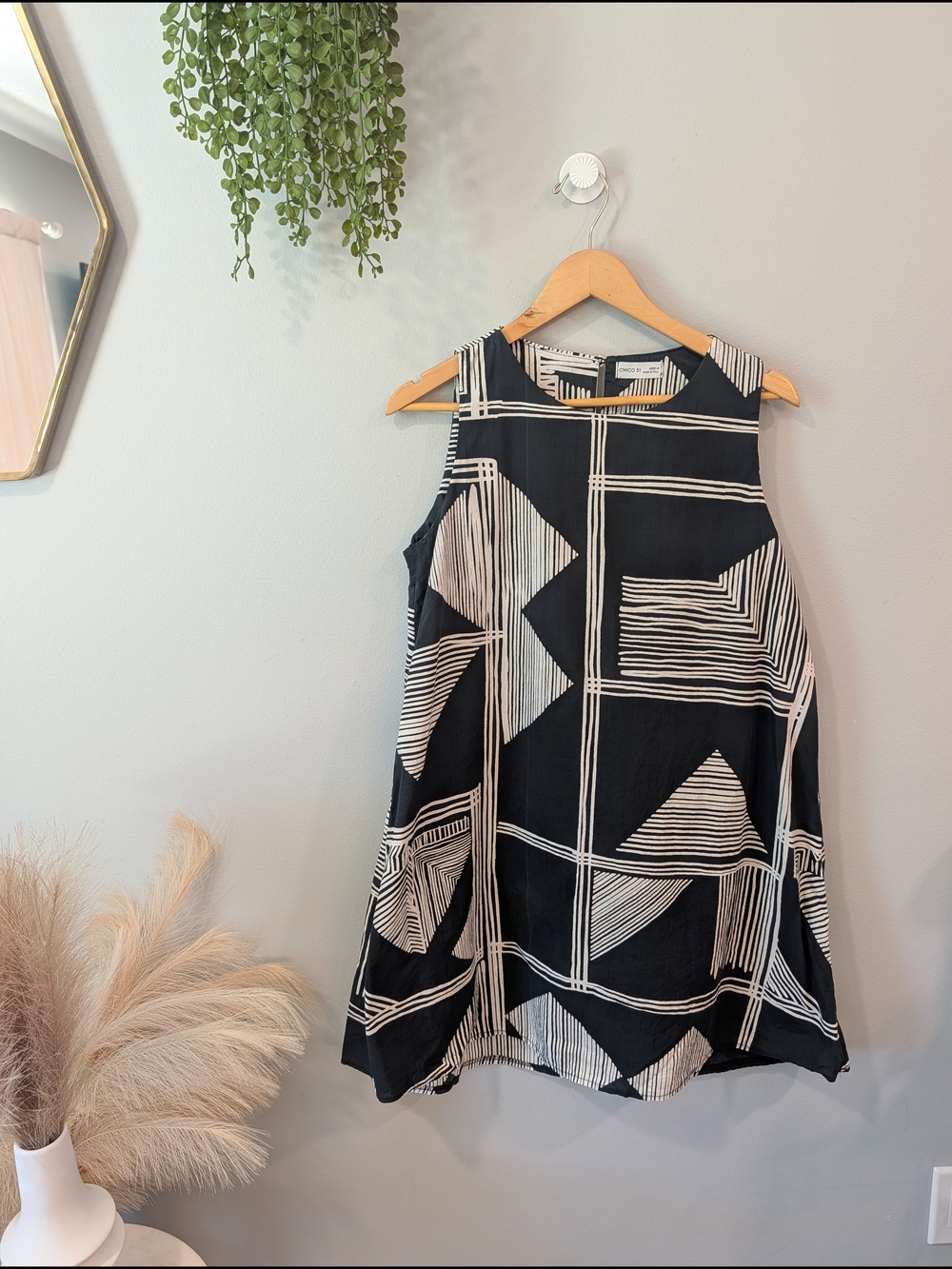 Civico 51 Black & White Geometric Sleeveless Midi Dress Sz M
